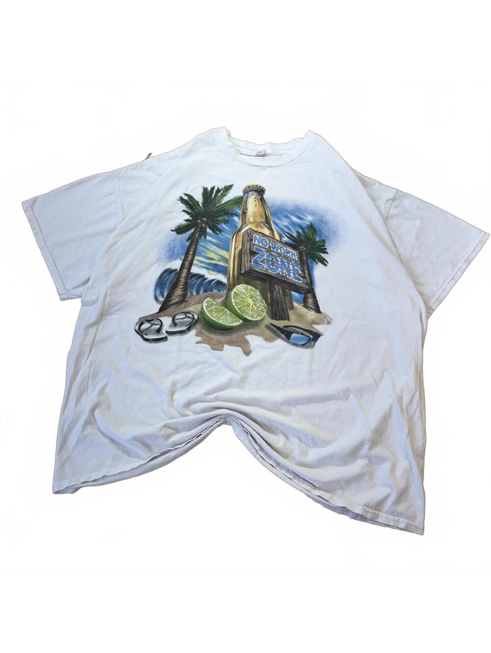No Work Zone Beer Tee Y2K Mens 2XL White Beach Boxy Graphic